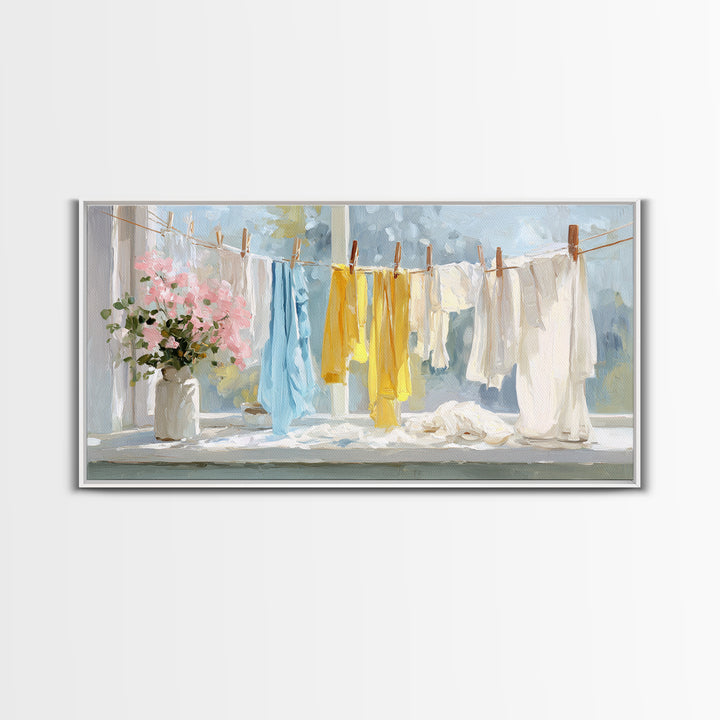 Fresh Air Meadow Landscape for Clean Mood Framed Canvas Print, Laundry Room Art, Apartment Wall Art, Living Room Decor, Clean, LRA-2x1-67