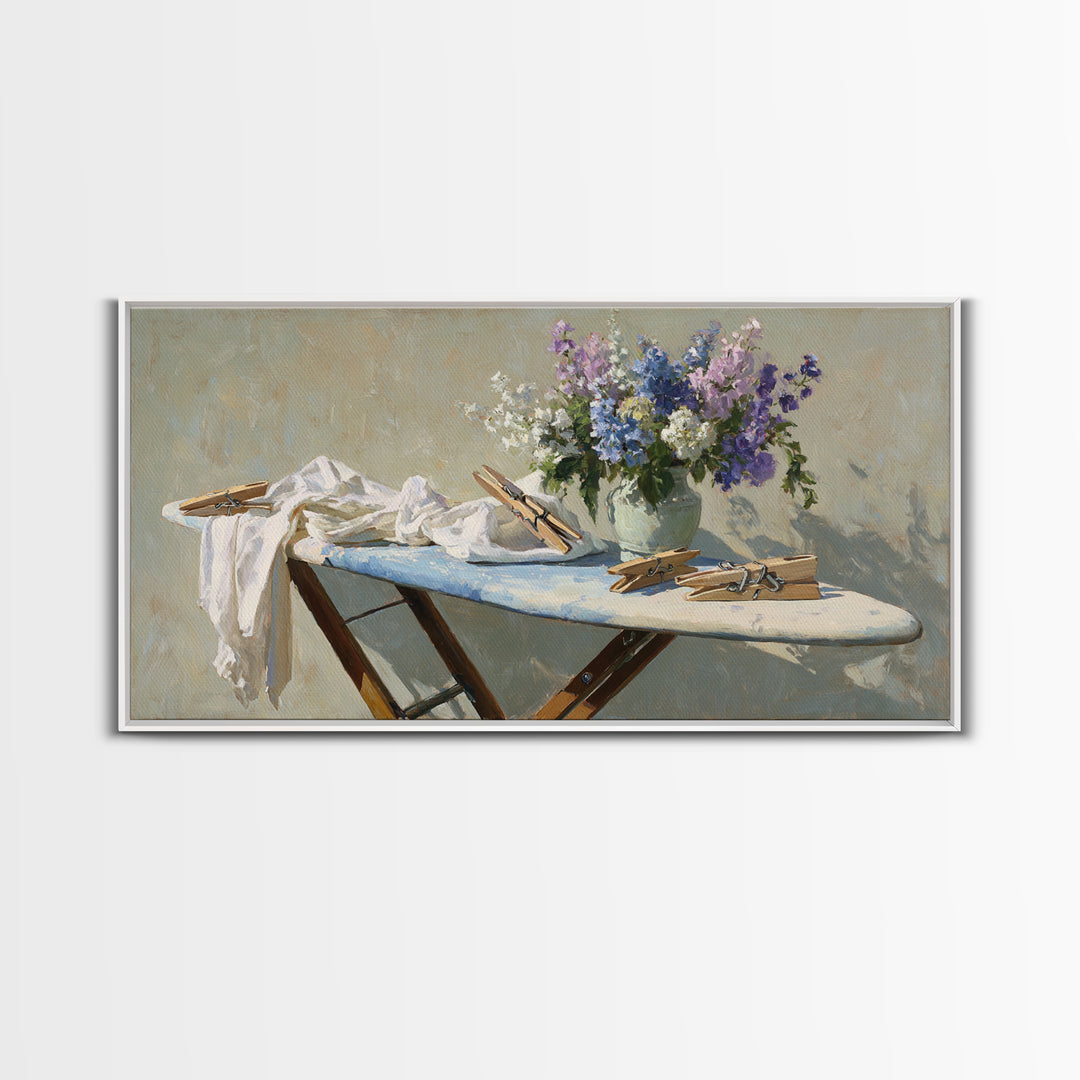 Ironing Board Still Life Canvas Print, Laundry Room Art, Living Room Decor, Watercolor Art, Clean, Custom Wall Art, LRA-2x1-68