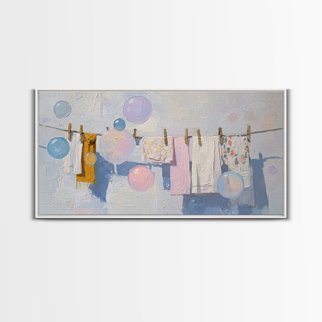 Soap Bubbles Rendered as Playful Abstract Circles Canvas Print, Laundry Room Art, Printable Wall Art, Living Room Decor, Clean, LRA-2x1-74