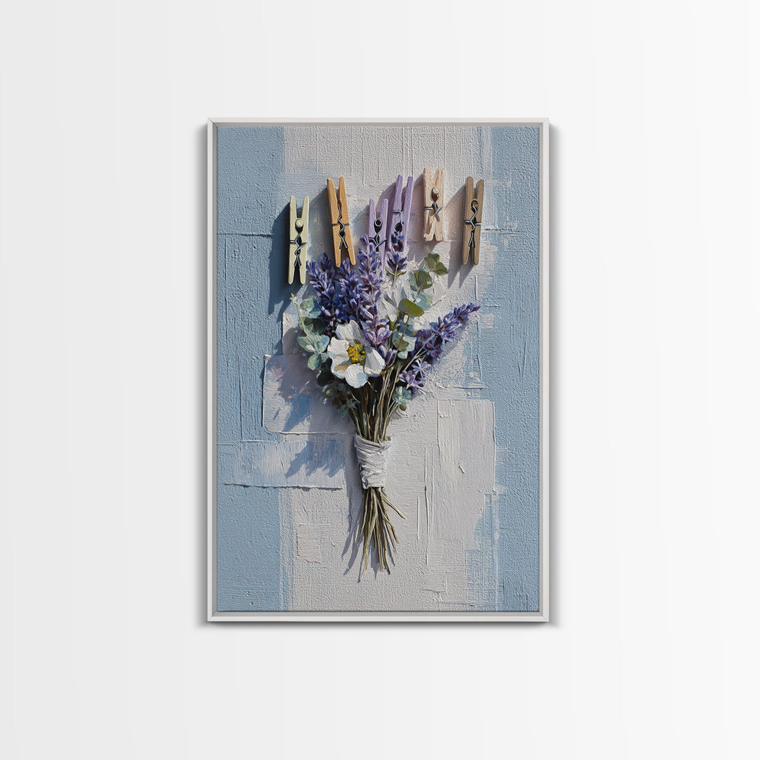 Clothespin Bouquet in Folk Art Style Framed Canvas Print, Laundry Room Art, Art Print, Living Room Decor, Fine Art, Clean, LRA-2x3-100
