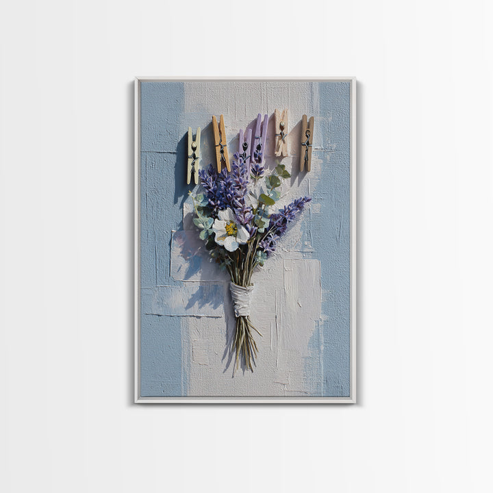 Clothespin Bouquet in Folk Art Style Framed Canvas Print, Laundry Room Art, Art Print, Living Room Decor, Fine Art, Clean, LRA-2x3-100