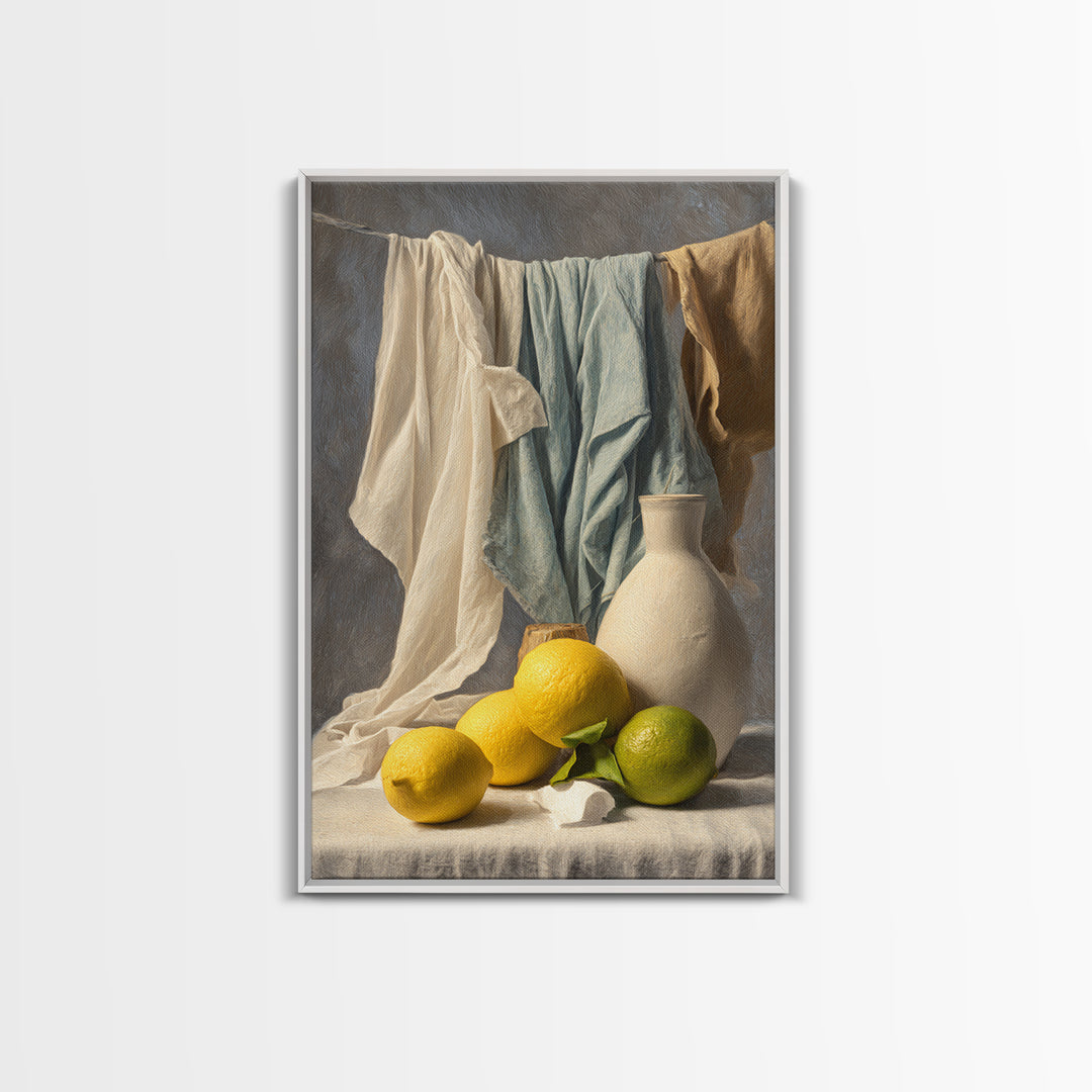 Lemon and Clean Linen Still Life Canvas Print, Laundry Room Art, Funny Poster, Living Room Decor, Clean, Minimalist Decor, LRA-2x3-11