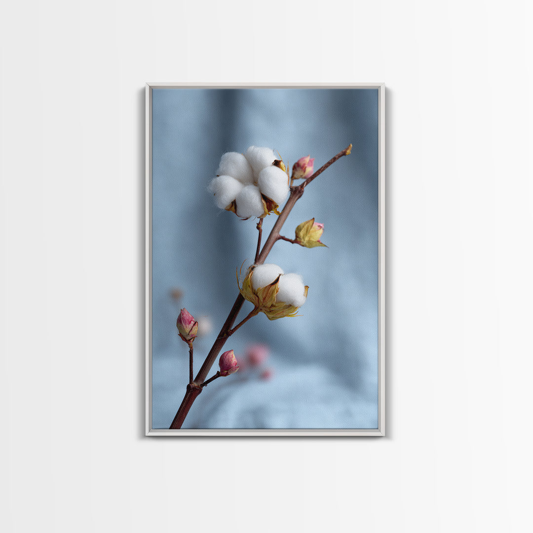 Fresh Cotton Branch Botanical Study Canvas Print, Laundry Room Art, Gallery Decor, Living Room Decor, Oil Painting, Clean, LRA-2x3-15