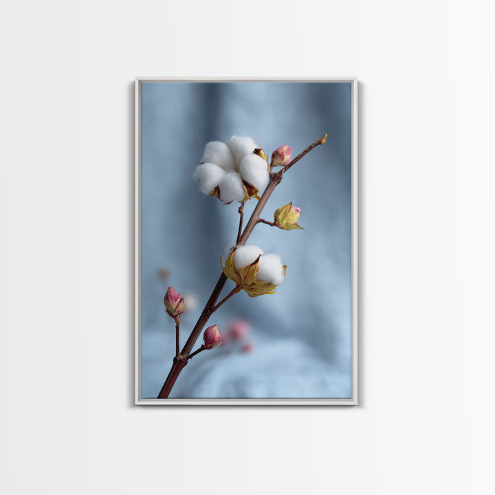 Fresh Cotton Branch Botanical Study Canvas Print, Laundry Room Art, Gallery Decor, Living Room Decor, Oil Painting, Clean, LRA-2x3-15
