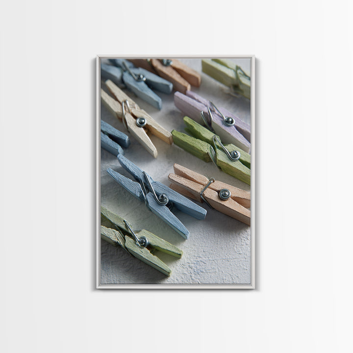 Cheerful Clothespins Arranged as Pattern Canvas Print, Laundry Room Art, Farmhouse Wall Art, Living Room Decor, Clean, LRA-2x3-36