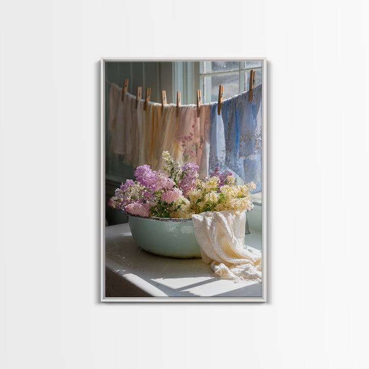 Old Enamel Basin Filled Canvas Print, Laundry Room Art, Fine Art Print, Living Room Decor, Watercolor Art, Clean, Painting, LRA-2x3-40