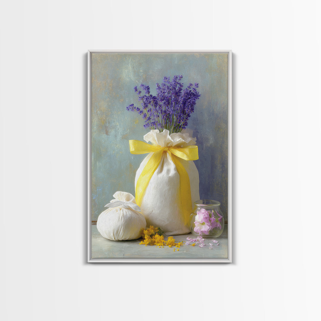 Lavender Sachet and Ribbon Still Life Canvas Print, Laundry Room Art, Digital Wall Art, Living Room Decor, Fine Art, Clean, LRA-2x3-49