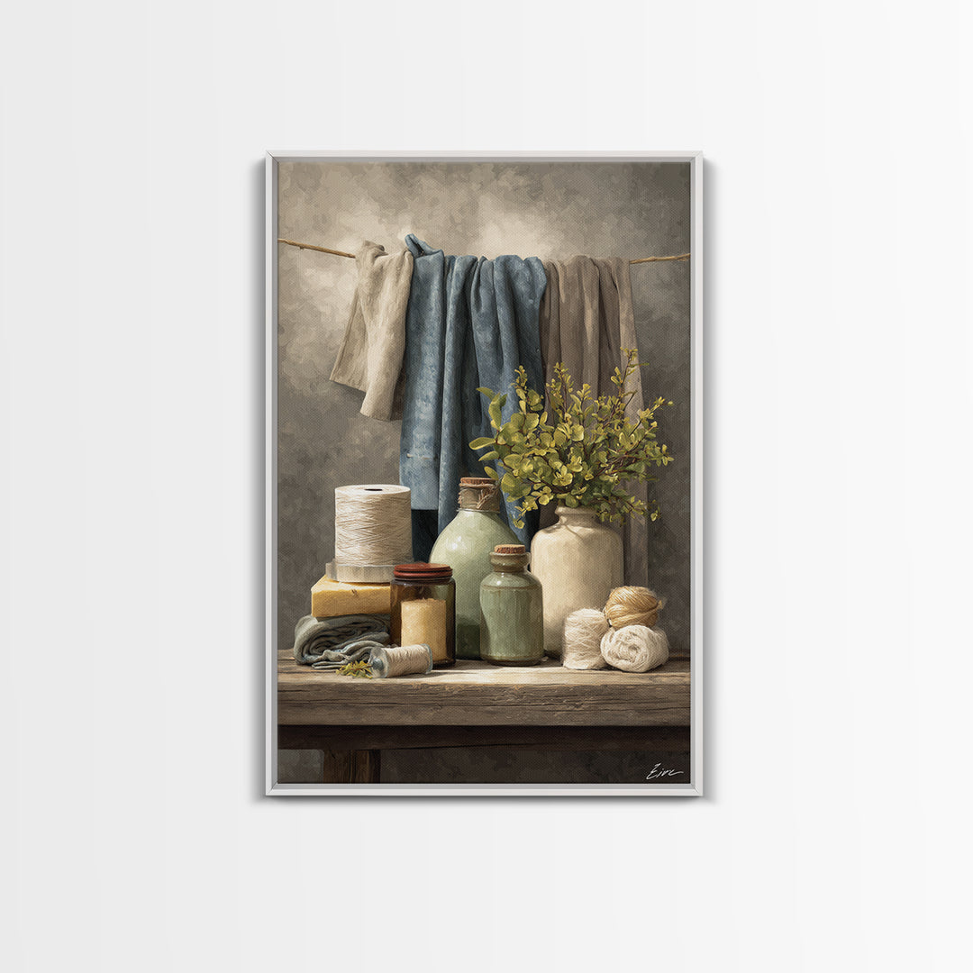 Farmhouse Laundry Sign Ornament Without Words Framed Canvas Print, Laundry Room Art, Room Decor, Living Room Decor, Clean, LRA-2x3-51