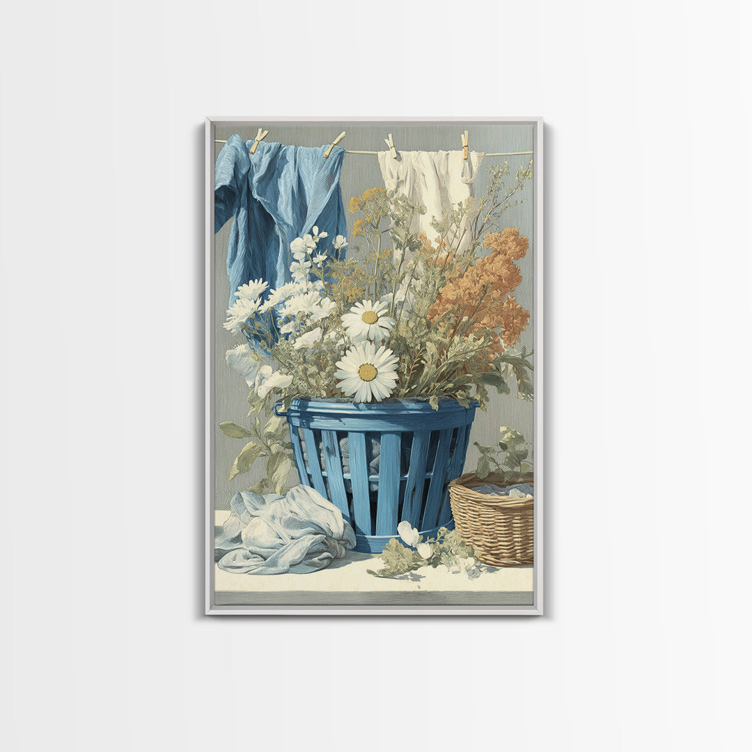 Blue Laundry Basket Canvas Print, Laundry Room Art, New Home Gift, Living Room Decor, Fine Art, Clean, Farmhouse Wall Art, LRA-2x3-61