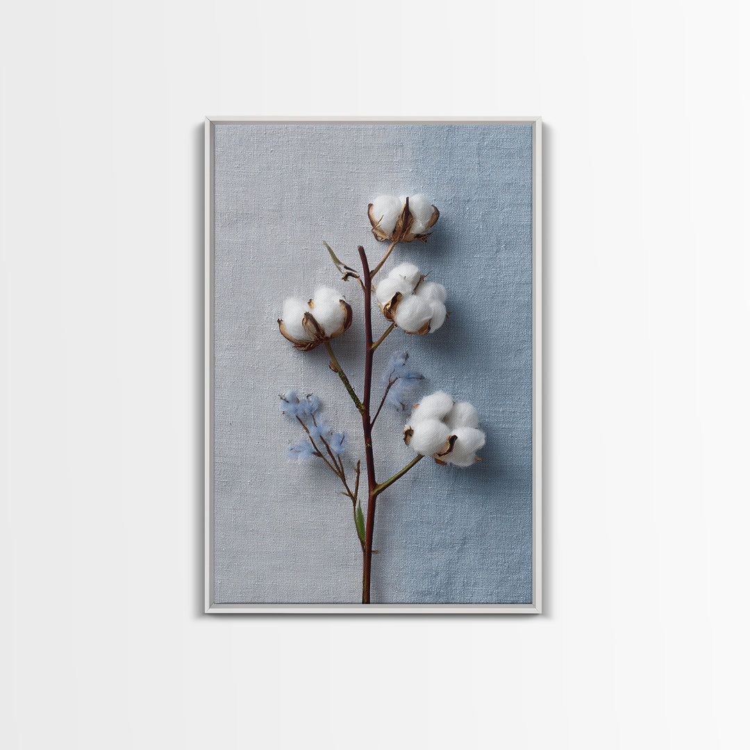 Fresh Cotton Branch Botanical Study Framed Canvas Print, Laundry Room Art, Printable Wall Art, Living Room Decor, Clean, LRA-2x3-63