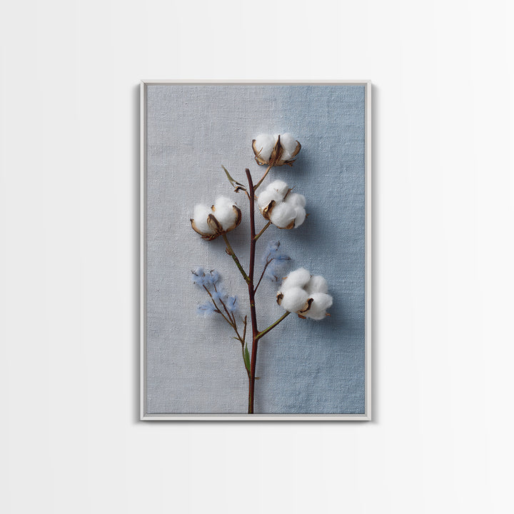 Fresh Cotton Branch Botanical Study Framed Canvas Print, Laundry Room Art, Printable Wall Art, Living Room Decor, Clean, LRA-2x3-63