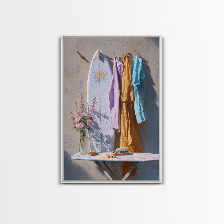 Ironing Board Still Life Framed Canvas Print, Laundry Room Art, Custom Wall Art, Living Room Decor, Watercolor Art, Clean, LRA-2x3-8