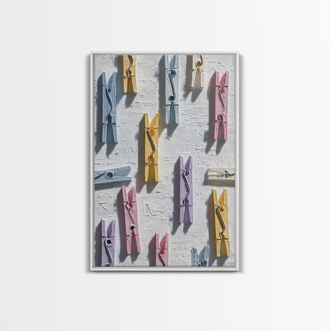 Cheerful Clothespins Arranged as Pattern Framed Canvas Print, Laundry Room Art, Downloadable Art, Living Room Decor, Clean, LRA-2x3-84