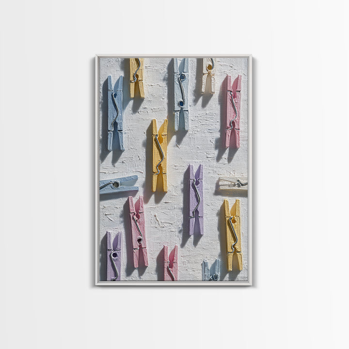 Cheerful Clothespins Arranged as Pattern Framed Canvas Print, Laundry Room Art, Downloadable Art, Living Room Decor, Clean, LRA-2x3-84