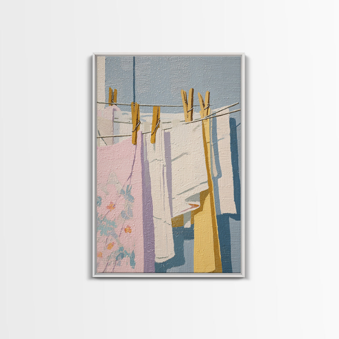 Simple Line Drawing of Hanging Laundry Canvas Print, Laundry Room Art, New Home Gift, Living Room Decor, Abstract Art, Clean, LRA-2x3-96