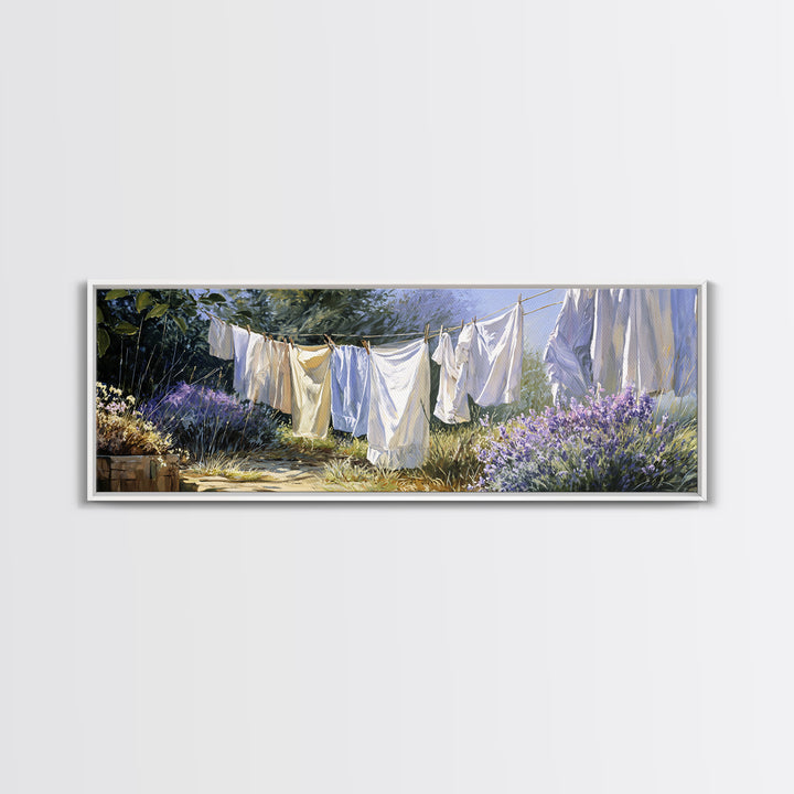 Fresh Air Meadow Landscape for Clean Mood Framed Canvas Print, Laundry Room Art, Apartment Wall Art, Living Room Decor, Clean, LRA-3x1-15