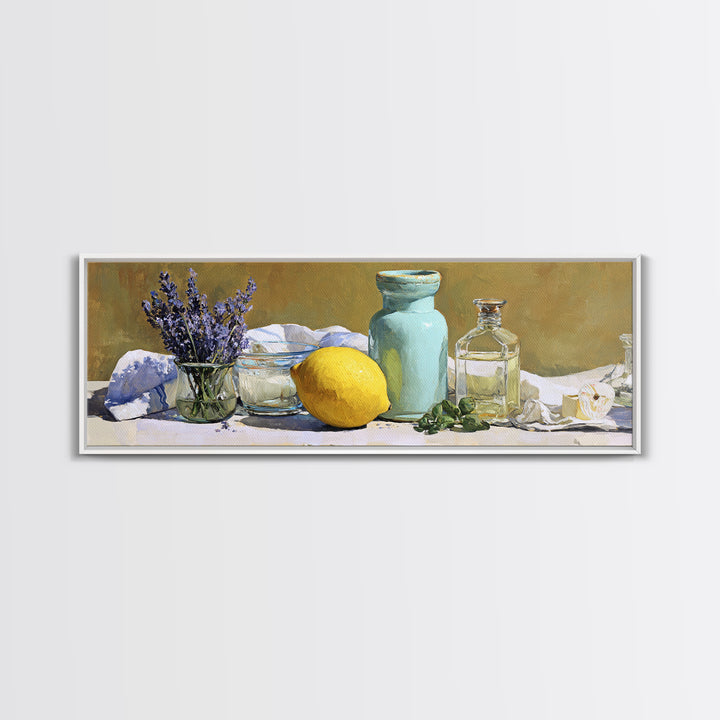 Lemon and Clean Linen Still Life Canvas Print, Laundry Room Art, Statement Artwork, Living Room Decor, Abstract Art, Clean, LRA-3x1-19