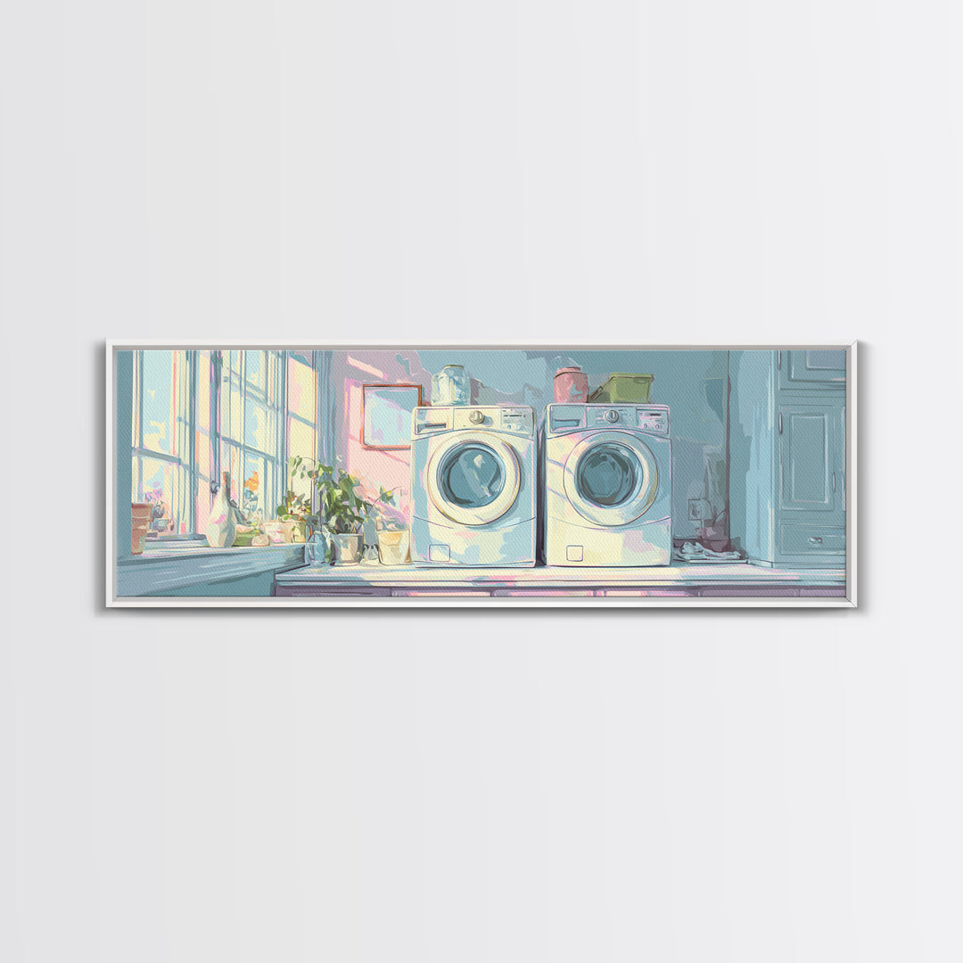 Washing Machine Icon Graphic Without Text Framed Canvas Print, Laundry Room Art, Oil Painting, Living Room Decor, Clean, LRA-3x1-2