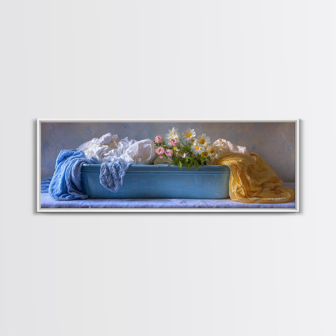 Blue Laundry Basket Canvas Print, Laundry Room Art, Laundry Room Decor, Living Room Decor, Fine Art, Clean, Gallery Decor, LRA-3x1-21