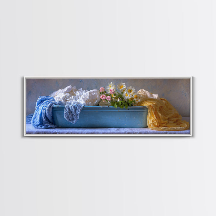 Blue Laundry Basket Canvas Print, Laundry Room Art, Laundry Room Decor, Living Room Decor, Fine Art, Clean, Gallery Decor, LRA-3x1-21