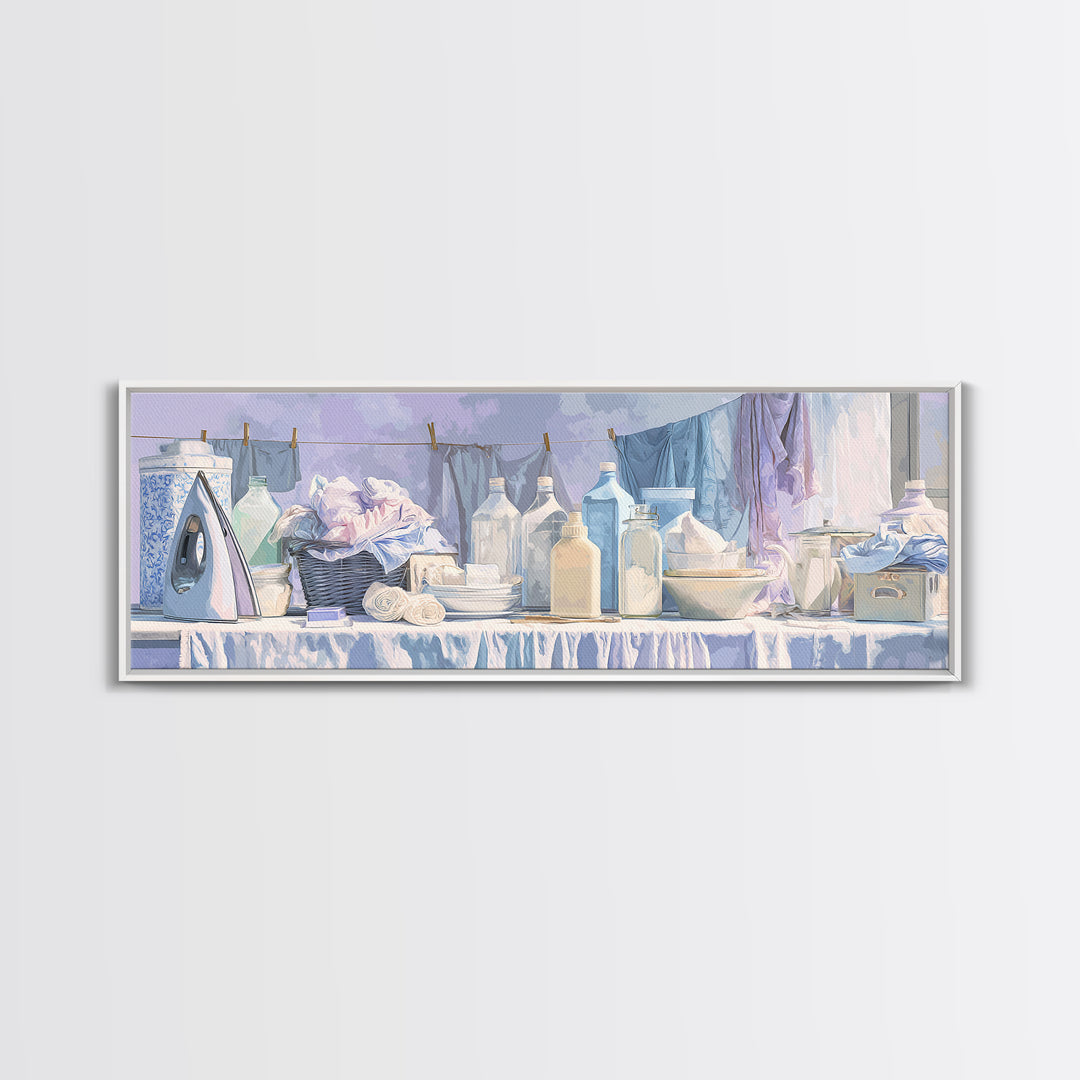 Retro Iron Illustration Canvas Print, Laundry Room Art, Minimalist Wall Art, Living Room Decor, Abstract Art, Clean, LRA-3x1-25