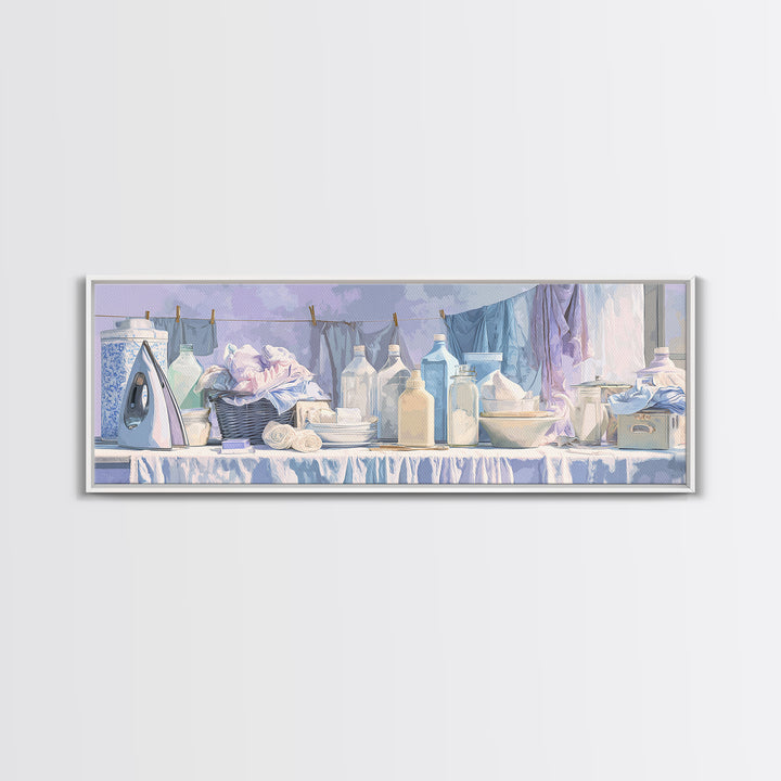 Retro Iron Illustration Canvas Print, Laundry Room Art, Minimalist Wall Art, Living Room Decor, Abstract Art, Clean, LRA-3x1-25