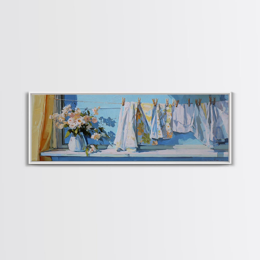 Clothespin Bouquet in Folk Art Style Canvas Print, Laundry Room Art, Funny Poster, Living Room Decor, Fine Art, Clean, LRA-3x1-36