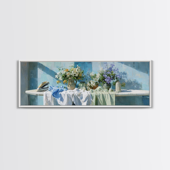 Ironing Board Still Life Canvas Print, Laundry Room Art, Gallery Decor, Living Room Decor, Oil Painting, Clean, LRA-3x1-40