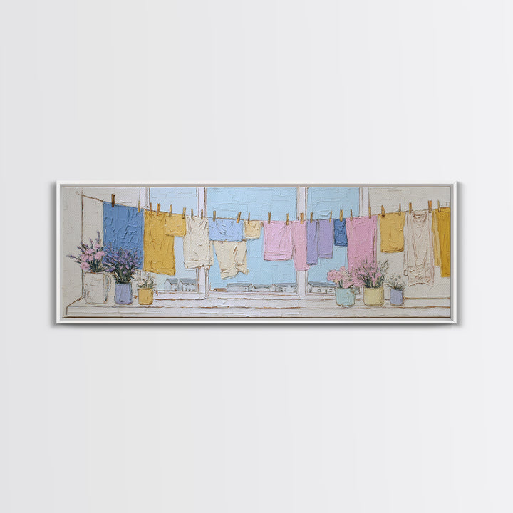 Simple Line Drawing of Hanging Laundry Canvas Print, Laundry Room Art, Downloadable Art, Living Room Decor, Abstract Art, Clean, LRA-3x1-8