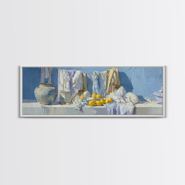 Lemon and Clean Linen Still Life Canvas Print, Laundry Room Art, Room Decor, Living Room Decor, Abstract Art, Clean, LRA-3x1-91