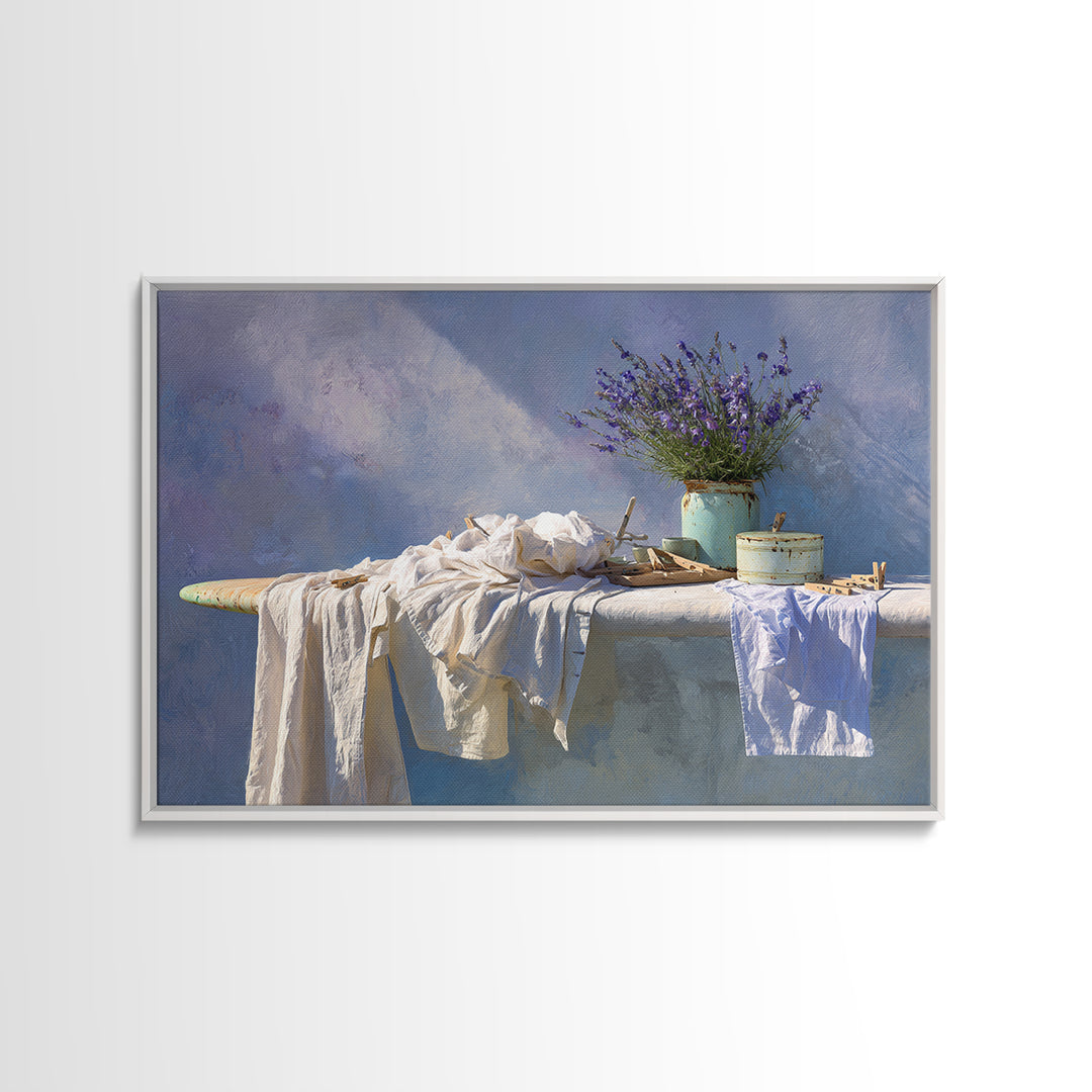 Ironing Board Still Life Framed Canvas Print, Laundry Room Art, Fine Art Print, Living Room Decor, Watercolor Art, Clean, LRA-3x2-100