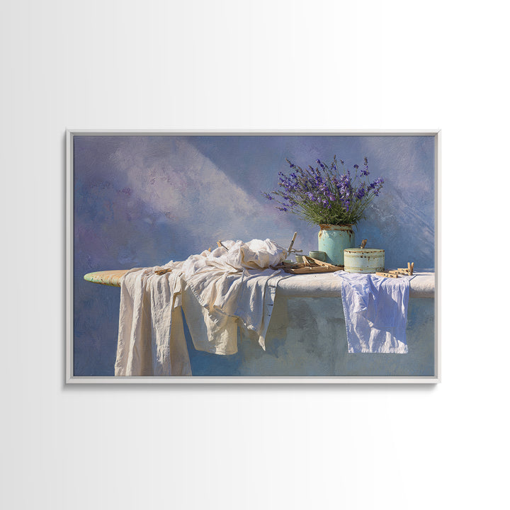 Ironing Board Still Life Framed Canvas Print, Laundry Room Art, Fine Art Print, Living Room Decor, Watercolor Art, Clean, LRA-3x2-100