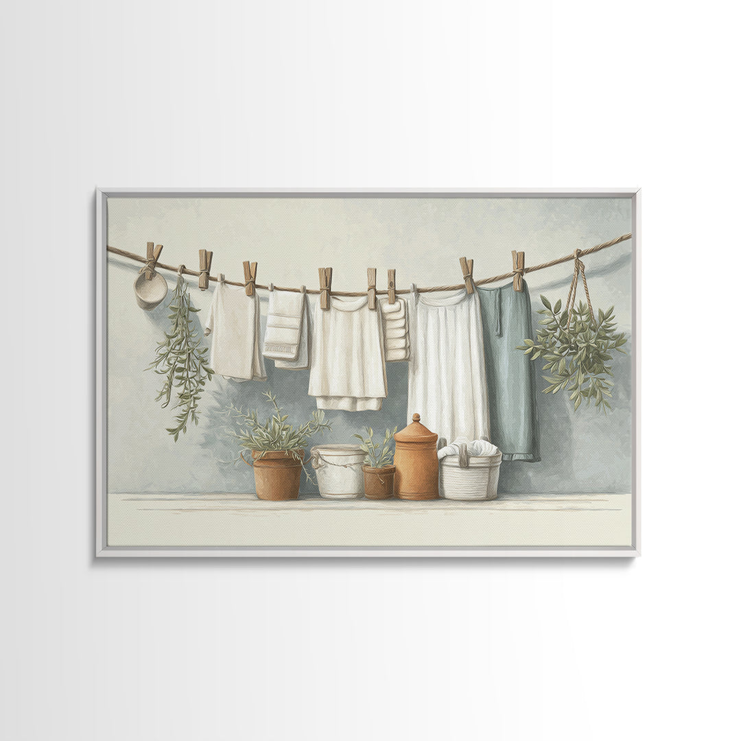 Farmhouse Laundry Sign Ornament Without Words Framed Canvas Print, Laundry Room Art, Retro Wall Art, Living Room Decor, Clean, LRA-3x2-23