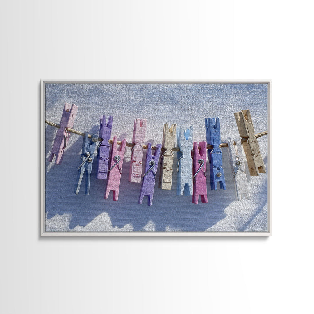 Cheerful Clothespins Arranged as Pattern Canvas Print, Laundry Room Art, Farmhouse Wall Decor, Living Room Decor, Clean, LRA-3x2-32