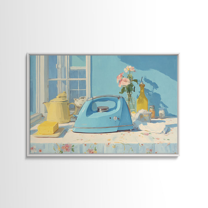 Retro Iron Illustration Canvas Print, Laundry Room Art, Farmhouse Wall Art, Living Room Decor, Oil Painting, Clean, LRA-3x2-37