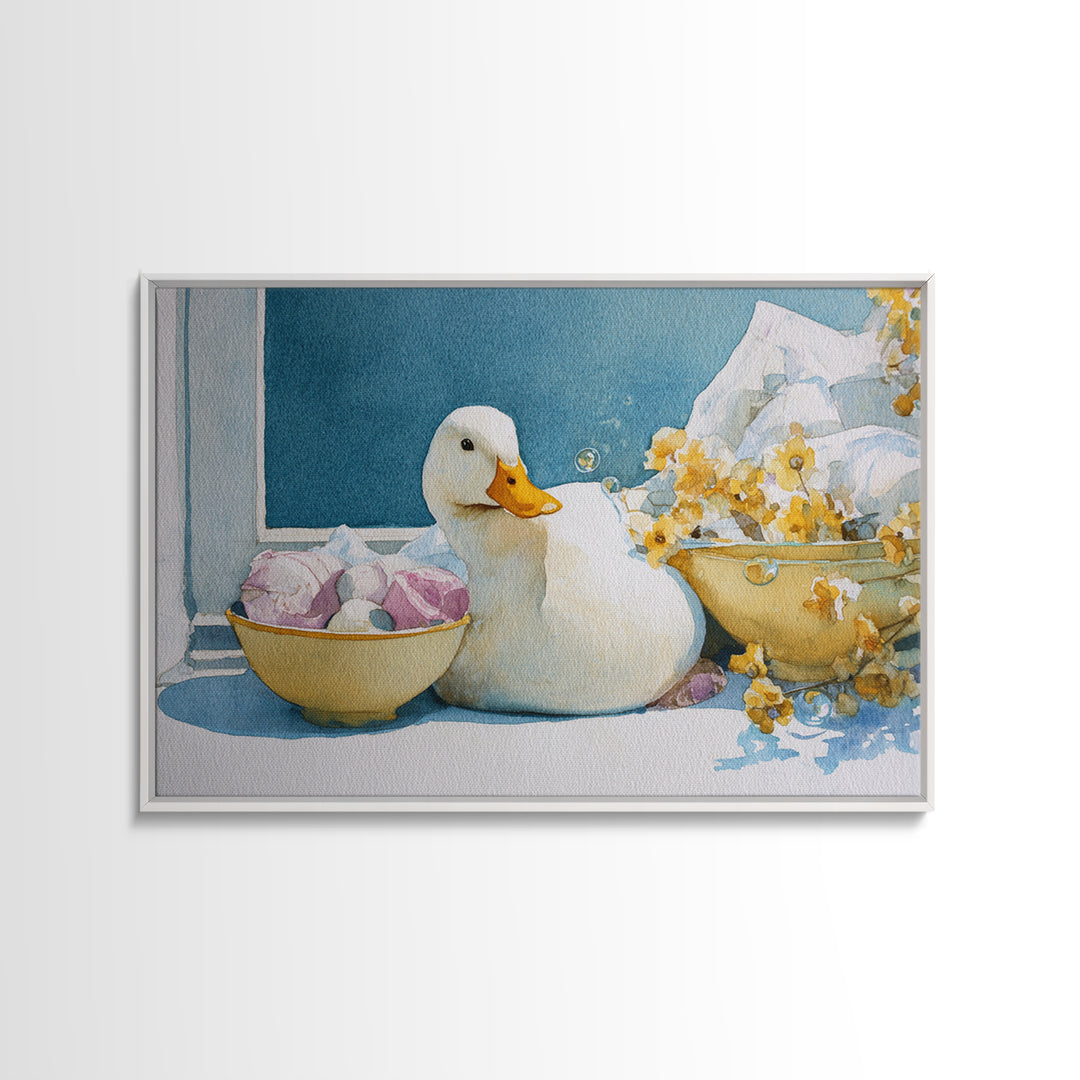 Duck and Bubbles Whimsical Watercolor Canvas Print, Laundry Room Art, Digital Art Print, Living Room Decor, Abstract Art, Clean, LRA-3x2-43