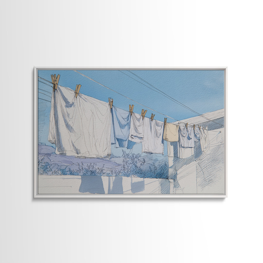 Simple Line Drawing of Hanging Laundry Canvas Print, Laundry Room Art, Custom Wall Art, Living Room Decor, Abstract Art, Clean, LRA-3x2-44