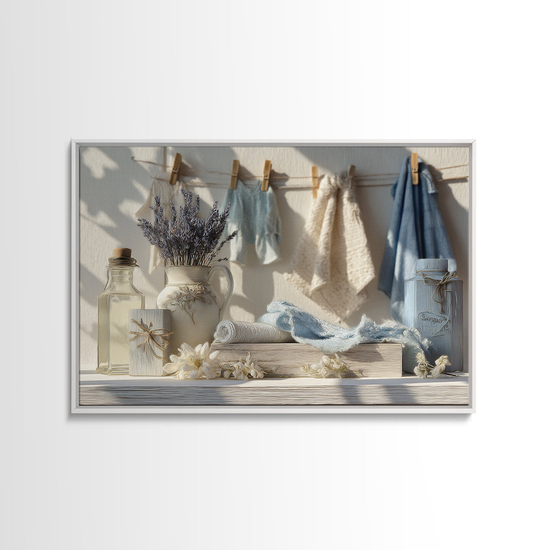 Farmhouse Laundry Sign Ornament Without Words Framed Canvas Print, Laundry Room Art, Room Decor, Living Room Decor, Clean, LRA-3x2-47