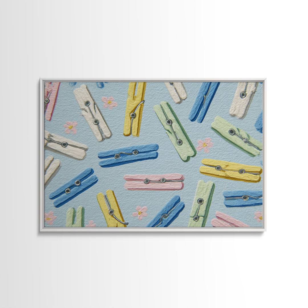 Cheerful Clothespins Arranged as Pattern Canvas Print, Laundry Room Art, Digital Art Print, Living Room Decor, Fine Art, Clean, LRA-3x2-56