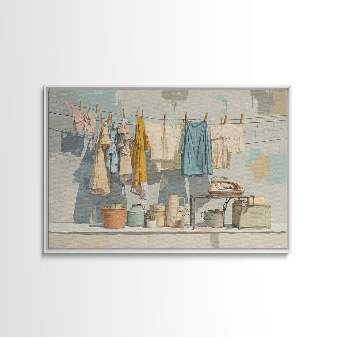 Retro Iron Illustration Canvas Print, Laundry Room Art, Farmhouse Wall Art, Living Room Decor, Oil Painting, Clean, LRA-3x2-61