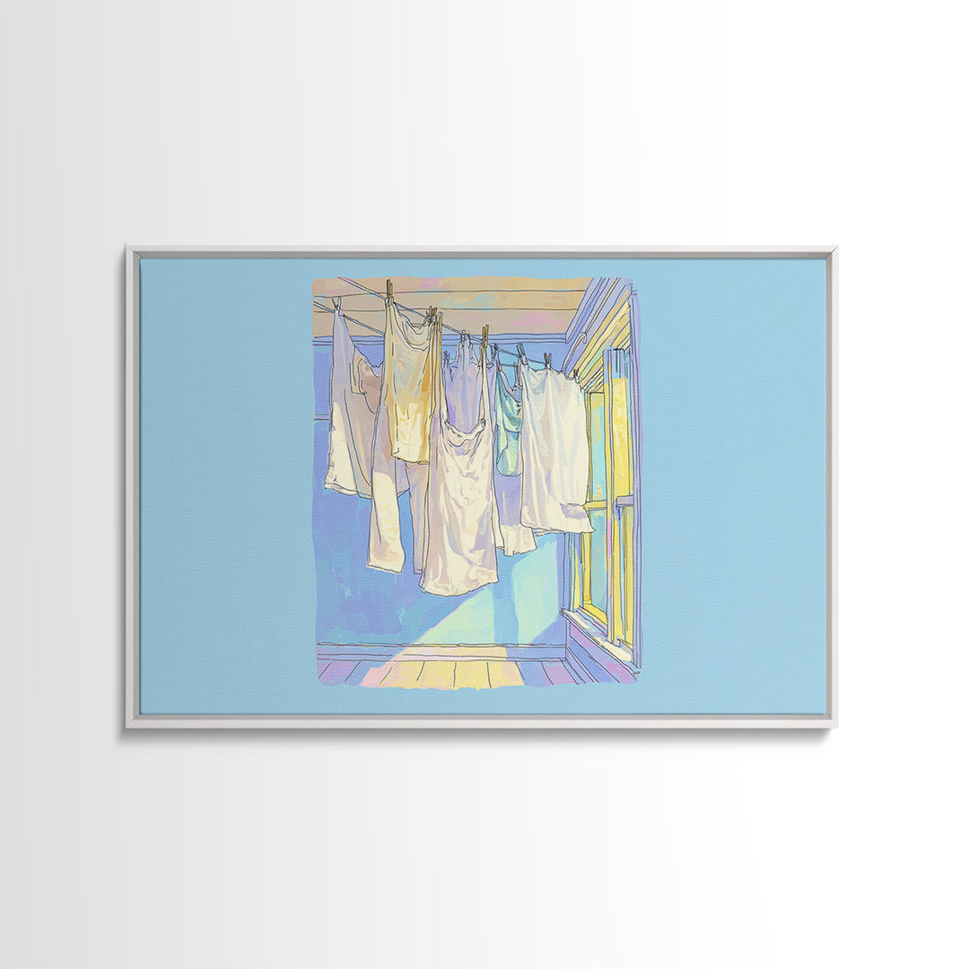 Simple Line Drawing of Hanging Laundry Canvas Print, Laundry Room Art, Neutral Decor, Living Room Decor, Fine Art, Clean, LRA-3x2-68