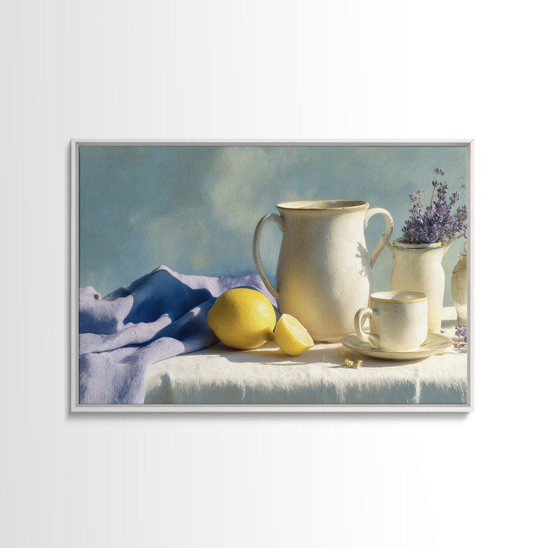 Lemon and Clean Linen Still Life Framed Canvas Print, Laundry Room Art, Wall Decor, Living Room Decor, Fine Art, Clean, LRA-3x2-7