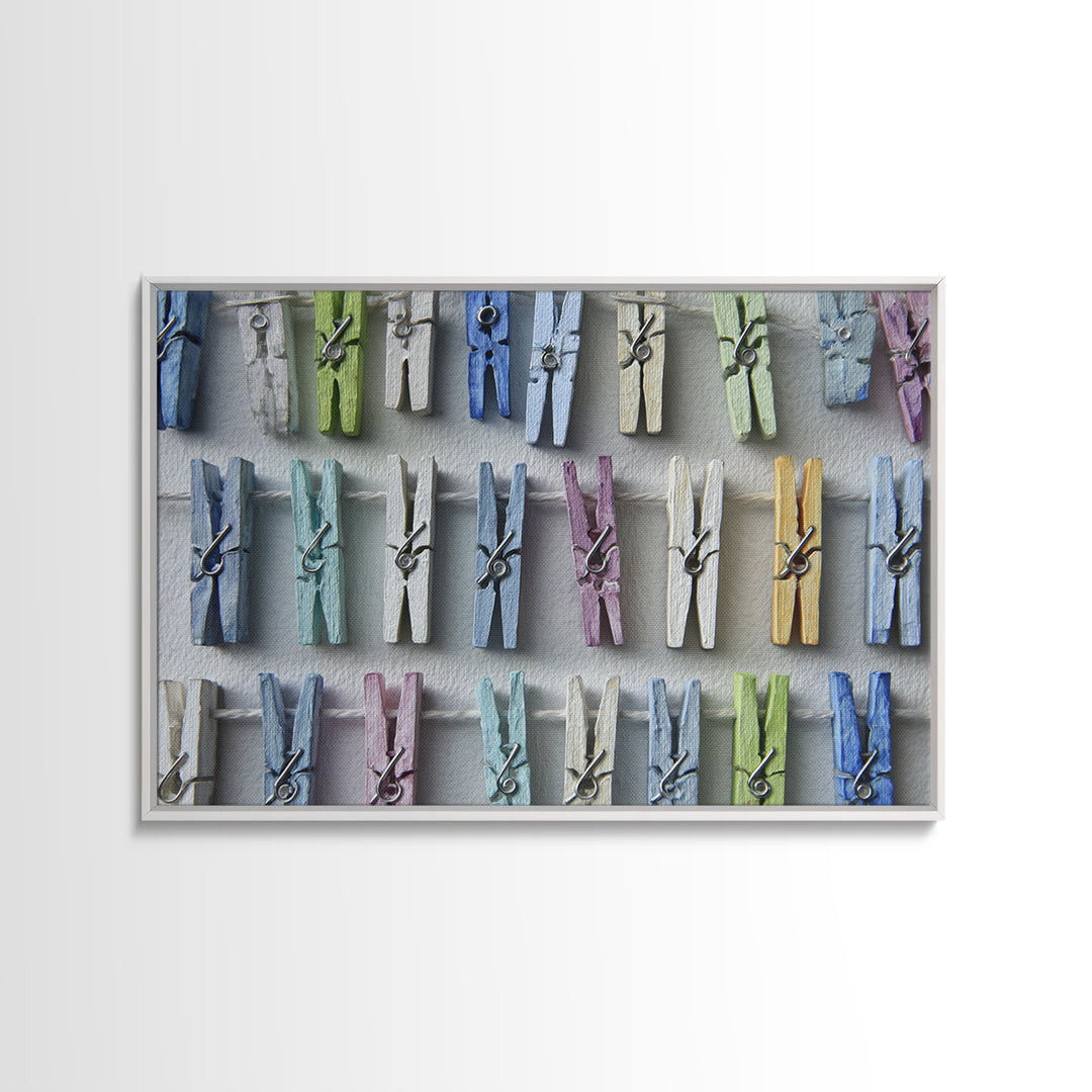 Cheerful Clothespins Arranged as Pattern Canvas Print, Laundry Room Art, Statement Artwork, Living Room Decor, Clean, LRA-3x2-80