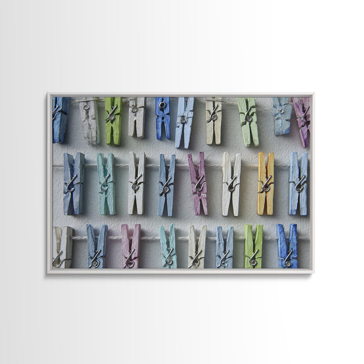 Cheerful Clothespins Arranged as Pattern Canvas Print, Laundry Room Art, Statement Artwork, Living Room Decor, Clean, LRA-3x2-80