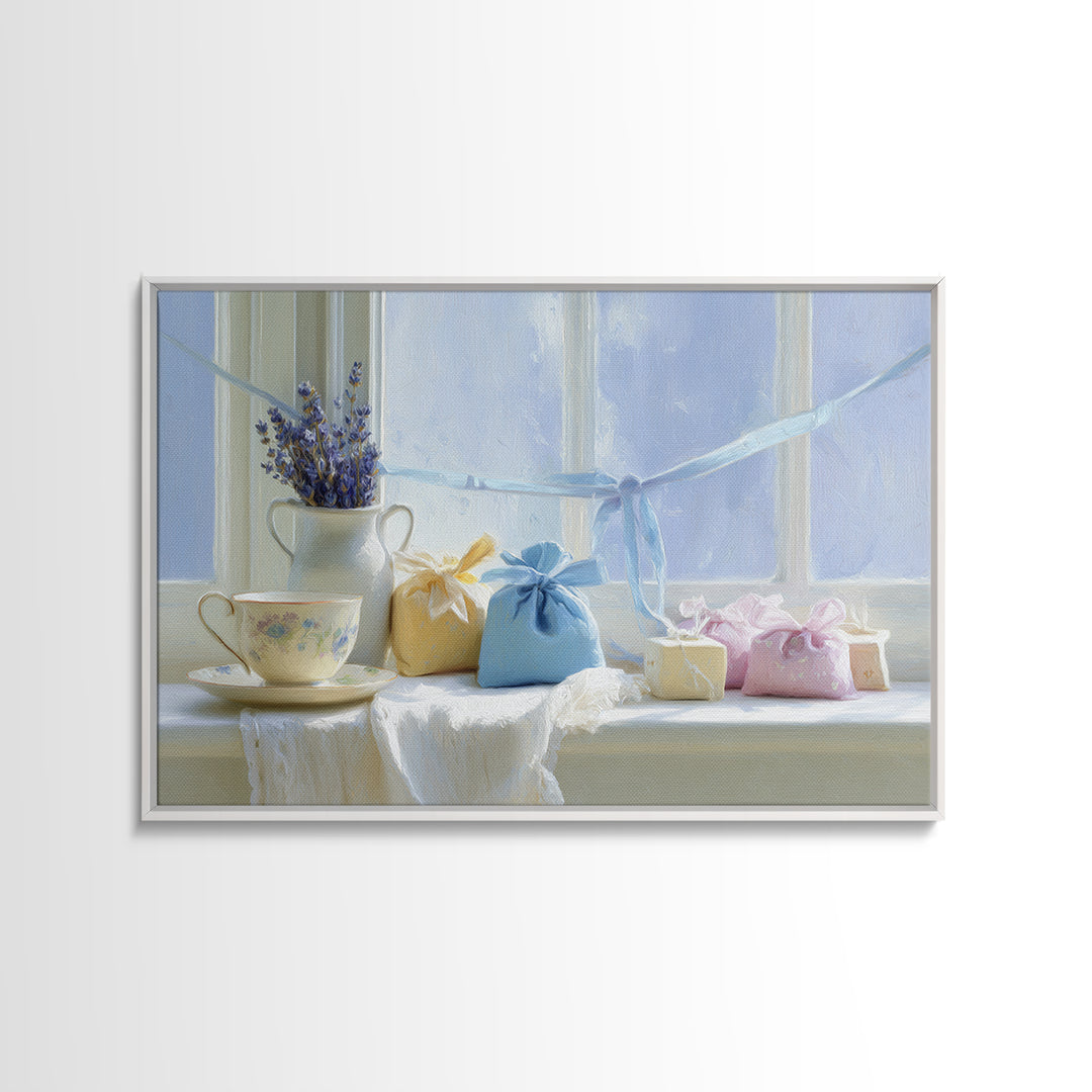 Lavender Sachet and Ribbon Still Life Canvas Print, Laundry Room Art, Digital Art Print, Living Room Decor, Fine Art, Clean, LRA-3x2-93