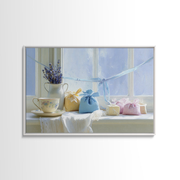 Lavender Sachet and Ribbon Still Life Canvas Print, Laundry Room Art, Digital Art Print, Living Room Decor, Fine Art, Clean, LRA-3x2-93