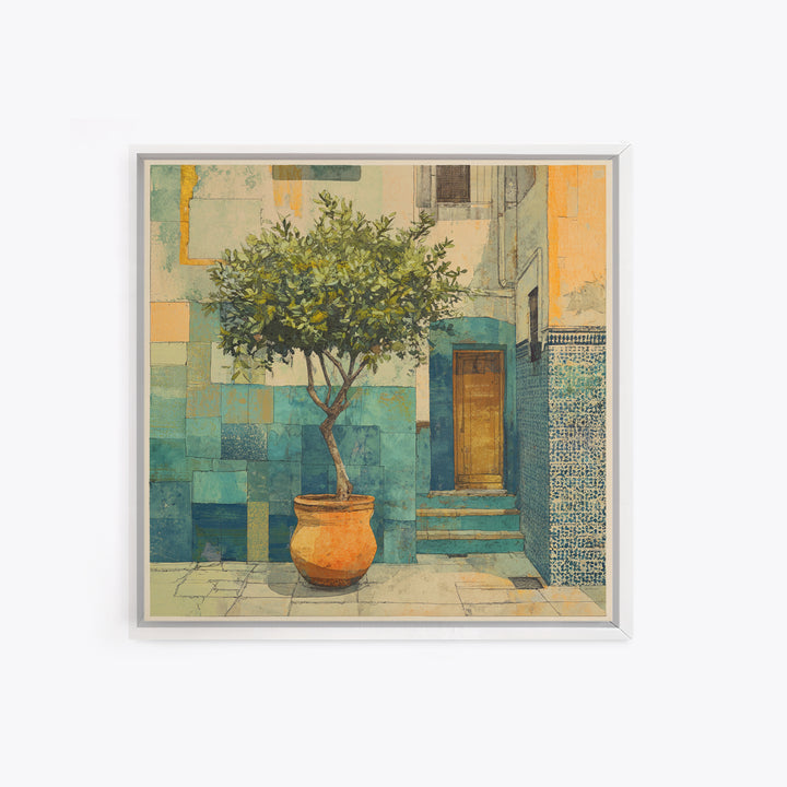 Citrus Tree in Clay Pot Canvas Print, Mediterranean Art, Coastal Wall Art, Living Room Decor, Fine Art, Azure, Living Room Art, MAR-1x1-10