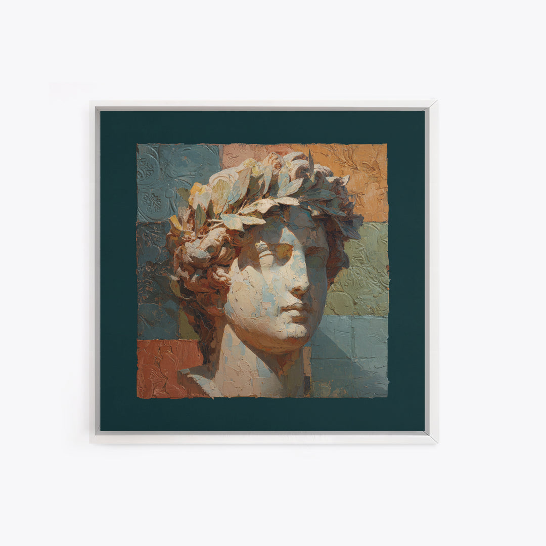 Roman Statue Bust Canvas Print, Mediterranean Art, Modern Wall Art, Living Room Decor, Oil Painting, Azure, Downloadable Art, MAR-1x1-22