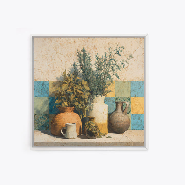 Wild Herbs Rosemary and Thyme Botanical Study Canvas Print, Mediterranean Art, Coastal Art, Living Room Decor, Azure, MAR-1x1-24