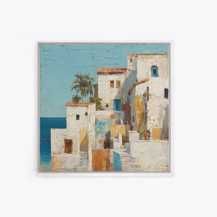 Greek Island White Buildings Above Blue Sea Canvas Print, Mediterranean Art, Beach Prints, Living Room Decor, Fine Art, Azure, MAR-1x1-25